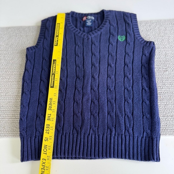 CHAPS Navy Blue V Neck Cableknit Cotton Sleeveless Sweater Vest Sz Small - Picture 8 of 11